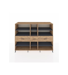 Kronos Dolap 9 Raflı 3 Çekmeceli  220x59x163 Çam-Antrasit/Çam