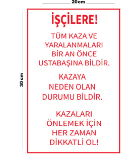 Metal İşçi Uyarı Levhası 20cm x 30cm A4 Büyüklüğünde Uyarı Levhası Yönlendirme Tabelası