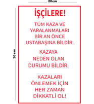 Metal İşçi Uyarı Levhası 20cm x 30cm A4 Büyüklüğünde Uyarı Levhası Yönlendirme Tabelası