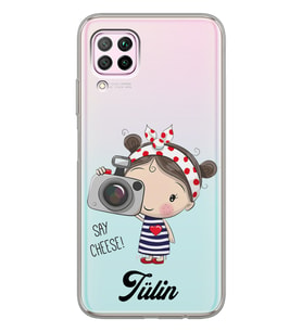 Huawei Foto Çeken Kız Tasarımlı Şeffaf Telefon Kılıfı