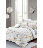 Lastikli Çarşaflı %100 Pamuk Saten Çift Kişilik Nevresim Takımı Marble Shiny