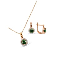 925 Ayar Gümüş Rose Yeşil Taşlı Minimal Set - S014302