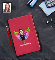 Kişiye Özel Melek Anne Karikatürlü Kırmızı Defter Kalem Hediye Seti Model-4