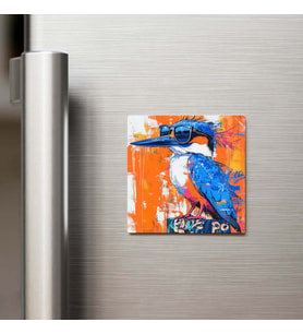 Kingfisher - Yalıçapkını - Güneş Gözlüklü Style - Buzdolap Magneti - 9x9 Cm