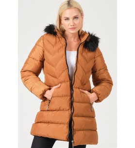 Dewberry Kadın %100 Polyester Kaban Taba Z6759 Katmanlı Kombin, Şehir ve Ofis Stili, Kazak ve Gömlek Kombini