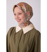 Etnik Desen İpek Twill Eşarp  - 2026 İlkbahar-Yaz (T)  4304 (Hardal)
