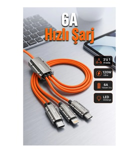 120W 6A Çoklu Bağlantılı LED Göstergeli Şarj ve Veri Kablosu