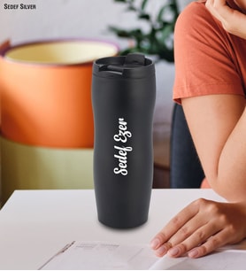 Sedef Silver Kişiye Özel İsim Yazılabilir Hediyelik İsimli  450 mL Paslanmaz Çelik Termos Bardak Mug Kahve Çay Kilitli Kapak Thermos Matara