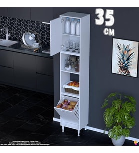 Eliusta Asel 35 cm Sepetli Çok Amaçlı Mutfak Kiler Dolabı Banyo Kirli Çamaşır Oyuncak Dolabı Beyaz 35x213x32