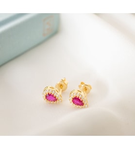 925 Ayar Gümüş Temmuz Ayı Doğum Taşı ( Ruby ) Damla Küpe