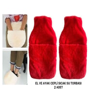 SICAK SU TORBASI 2 ADET,CEPLİ KIRMIZI PELUŞ TERMOFOR 32,5x17,5cm  1500 ML
