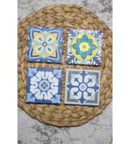 Baskılı Doğal Taş Bardak Altlığı 4'lü Set 10x10x1 Cm