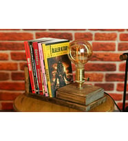 DecArtHuma Retro Rustik Ahşap Endüstriyel Masa Lambası & Masif Kitaplık - Abajur