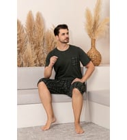 Nisanca Sportif %100 Pamuk Şortlu Erkek Pijama Takımı (Haki)