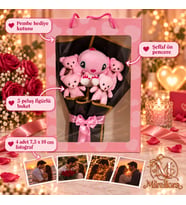 Mirellora Sevgiliye Pembe Peluş Buket – 5 Peluş ve 4 Fotoğraf