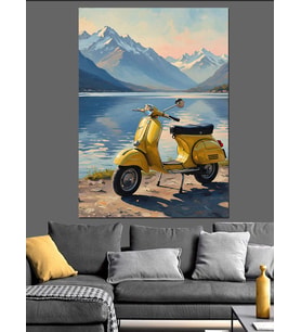 Sarı Scooter Retro Motosiklet Dekoratif Kanvas - Mdf Ahşap Tablo