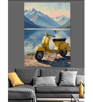 Sarı Scooter Retro Motosiklet Dekoratif Kanvas - Mdf Ahşap Tablo