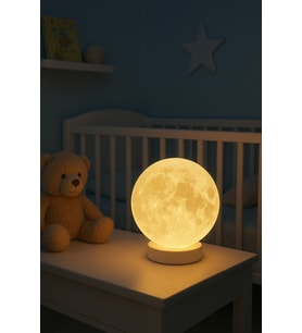 3D Ay Şekilli Mini Gece Lambası, LED Işık, Pilli, Dekoratif Masa Lambası (Krem)
