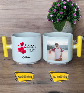 Sevgiliye Hediye Kupa Bardak Fotoğraflı T Sarı Kulplu Sevgililer Günü Hediyesi