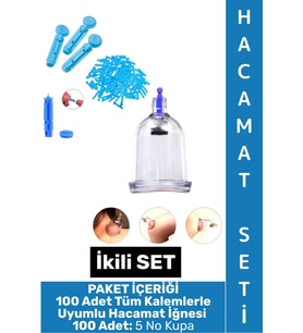 #HacamatSeti Tüm Kalemlerle Uyumlu Parmak Delme 100 Adet İğne 100 Adet 5 No Kupa İkili Hacamat Seti