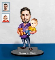 Kişiye Özel Babalar Günü Baba Erkek Bebek Karikatürlü Ahşap Biblo Model-3-Eco