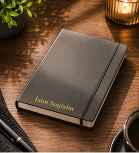 Kişiye Özel İsim Yazılı Çizgili Siyah Defter Ajanda A5 Boyut Lüks Sert Kapak Notebook Kurumsal Hediye