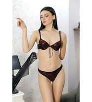 pilelistore- Kadın Destekli Desenli Sütyen Takım Bordo