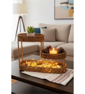 Hasır 700777 3 Katlı Oval Organizer Meyvelik Dekor Sepeti Düzenleyici