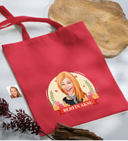 BK Gift Kişiye Özel Anneler Günü Karikatürlü Kırmızı Kumaş Bez Çanta, Baskılı Omuz Çantası, Alışveriş Çantası, Anneye Hediye-5