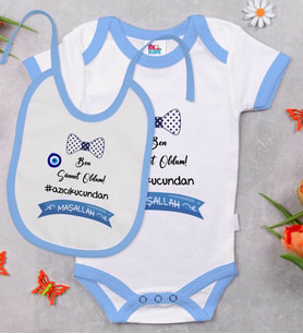 BK Kids Sünnet Tasarımlı Mavi Bebek Body Zıbın ve Mama Önlüğü Hediye Seti-2