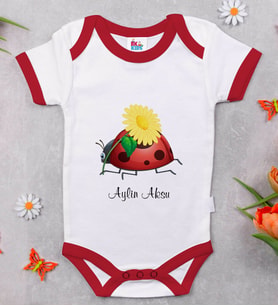 BK Kids Kişiye Özel Uğur Böceği Tasarımlı Kırmızı Bebek Body Zıbın-2