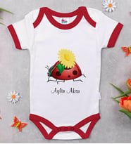 BK Kids Kişiye Özel Uğur Böceği Tasarımlı Kırmızı Bebek Body Zıbın-2