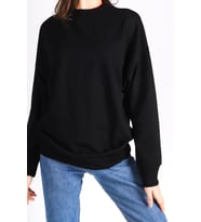 Siyah Bisiklet Yaka Basic Yumuşak Dokulu Salaş Sweatshirt