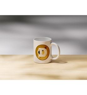 Dogecoin D Harfli Logo İllüstrasyonu Çift Taraflı Baskılı Porselen Kupa Bardak