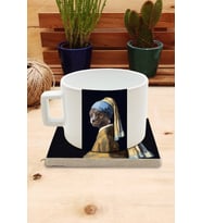 Kediler ve Sanat/Johannes Vermeer İnci Küpeli Kız Set 4 - Fincan Kupa-Taş Bardak Altlığı 1