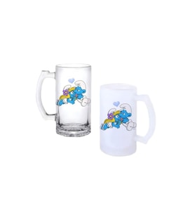 Ghostbastır Design Şirinler Kulplu Bira Bardağı Buzlu veya Şeffaf Seçenekli 0223