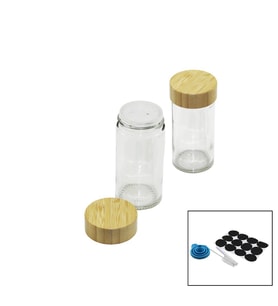 12 PCS TAKIM YUVARLAK CAM BAHARATLIK - TUZLUK BAMBU KAPAKLI (5343)