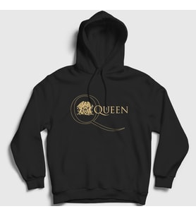 Presmono Unisex Kırmızı Gold Logo Queen Kapüşonlu Sweatshirt 101850tt (Siyah)