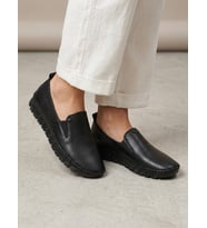 BEREN Hakiki Deri Siyah Kadın Ayakkabı Ortopedik Taban Düz Slip-On Casual Comfort Ayakkabı