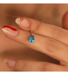925 Ayar Gümüş Aquamarine Taşlı Damla Kolye