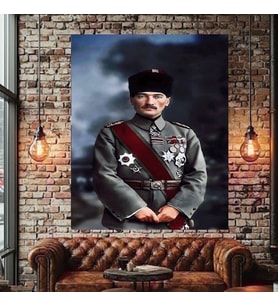 ATATÜRK ÇİZİM KANVAS TABLO EV DUVAR SALON OFİS DÜKKAN İŞ YERİ HEDİYELİK DEKARASYON SÜSÜ (Çok Renkli)