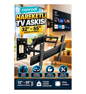 32–55 İnç Hareketli TV Duvar Askı Aparatı – Döner ve Eğim Ayarlı