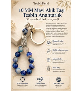 10 MM Mavi Akik Taşı Tesbih Anahtarlık