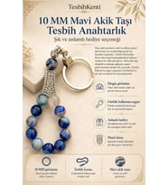 10 MM Mavi Akik Taşı Tesbih Anahtarlık