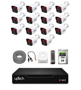 UPTECH 14 Kameralı Güvenlik Kamera Seti 2MP 1080P Full HD 6 Atom LED Gece Görüşlü 250GB HDD 5525