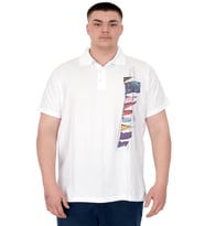 Mode XL Büyük Beden Erkek T-Shirt Polo Flag U25304 Beyaz