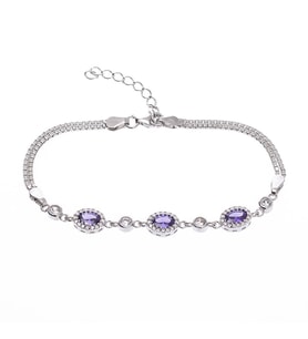 Mor 4-6 mm Oval Zirkon Taşlı Gümüş Kadın Bileklik