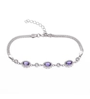 Mor 4-6 mm Oval Zirkon Taşlı Gümüş Kadın Bileklik
