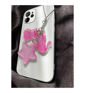 Yıldız Kedi Motifli Pembe Renk Simli Epoksi Telefon Charmı Telefon İpi Telefon Aksesuarı