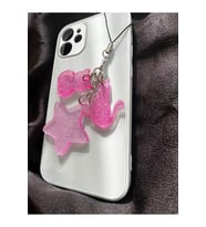 Yıldız Kedi Motifli Pembe Renk Simli Epoksi Telefon Charmı Telefon İpi Telefon Aksesuarı